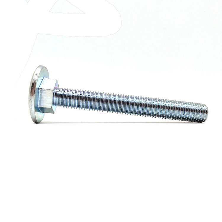 เหล็กกล้าคาร์บอนที่ไม่ได้มาตรฐานสีน้ำเงินสีขาวชุบสังกะสีหัวแบน Hex Neck Carriage Bolt